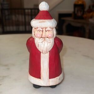 Vintage Signed Hand Carved Wooden Santa EEEUC